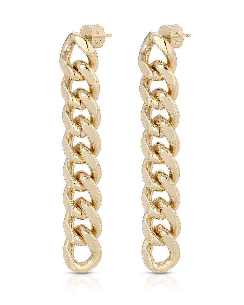 Front of a size one-size-fits-all Valentina 8 Link Drop Earrings Gold in Gold by Eklexic. | dia_product_style_image_id:282764